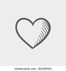 Icono de sketch de corazón para web y móvil. Icono de gris oscuro vector dibujado a mano sobre fondo gris claro.