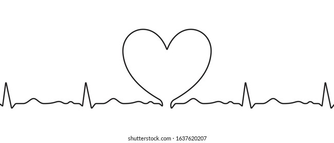 Heart sketch on heartbeat pulse in doodle, vector hand drawn thin line heart isolated on white background. Wedding love, Valentine day, birthday or cardiology charity heart, scribble shape design