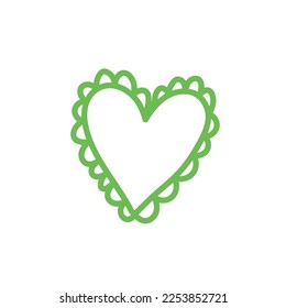 Heart sketch. Pencil drawing romantic illustration. Green pen or marker love symbol