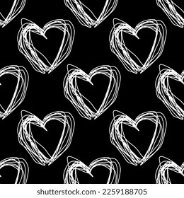 Heart sketch seamless pattern. Valentine's Day. Love handwriting child drawing.