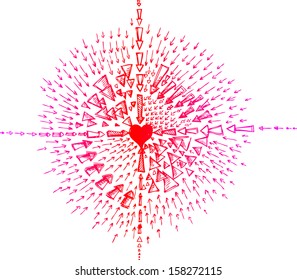 Heart sketched doodle with arrows