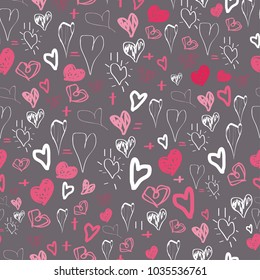Heart sketches, kids seamless pattern, design for valentine card, cover, card, wallpaper, paper, wrapper