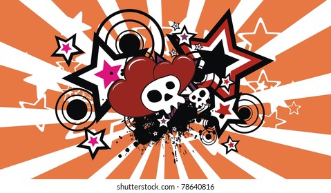 heart skull cartoon background in vector format