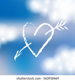 heart in the sky with clouds. Romantic background for Valentine's Day. Air declaration of love.