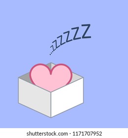 Heart sleeping in the box. Vector concept illustration of inactive passive heart and soul | flat design linear infographic icon on blue background