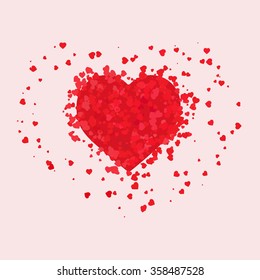 heart of a lot of small multicolored hearts on a light pink background