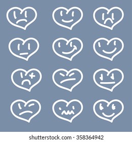 Heart. Smile.  Emotional icons. Emoticon. A set of emotions. Vector.