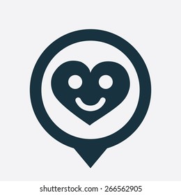 heart smile icon map pin on white background 