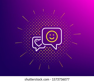 Heart and Smile line icon. Halftone pattern. Favorite like sign. Positive feedback symbol. Gradient background. Smile line icon. Yellow halftone pattern. Vector