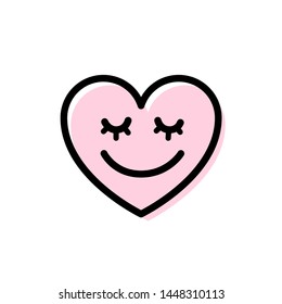 Heart with smile on face. Cute Line doodle icon. isolated Smiling heart emoji. love symbol. Vector illustration on white background Design for Valentine's Day greeting card shirt, web, tee, app, print