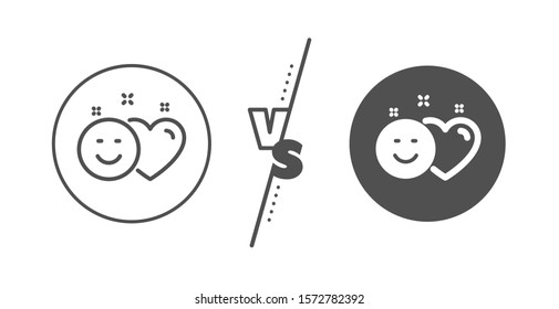 Heart, smile sign. Versus concept. Social media like line icon. Positive feedback symbol. Line vs classic smile icon. Vector