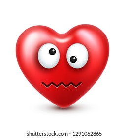 Heart smiley emoji vector for Valentines Day. Funny red face with expressions and emotions. Love symbol.