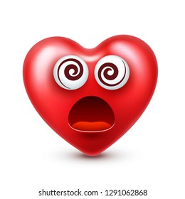 Heart smiley emoji vector for Valentines Day. Funny red face with expressions and emotions. Love symbol.