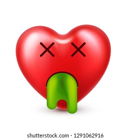 Heart smiley emoji vector for Valentines Day. Funny red face with expressions and emotions. Love symbol.