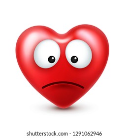 Heart smiley emoji vector for Valentines Day. Funny red face with expressions and emotions. Love symbol.