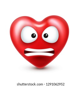 Heart smiley emoji vector for Valentines Day. Funny red face with expressions and emotions. Love symbol.