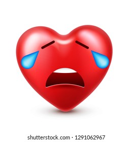 Heart smiley emoji vector for Valentines Day. Funny red face with expressions and emotions. Love symbol.