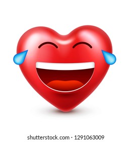 Heart smiley emoji vector for Valentines Day. Funny red face with expressions and emotions. Love symbol.