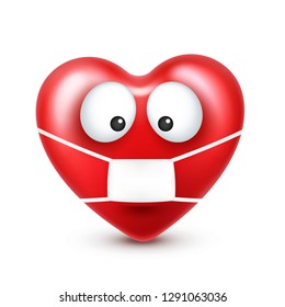 Heart smiley emoji vector for Valentines Day. Funny red face with expressions and emotions. Love symbol.