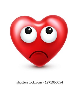 Heart smiley emoji vector for Valentines Day. Funny red face with expressions and emotions. Love symbol.