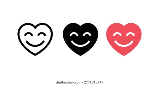 Heart smiley face icon vector. Symbol for love, happiness, positive emotion, and romantic mood. Vector Illustration.