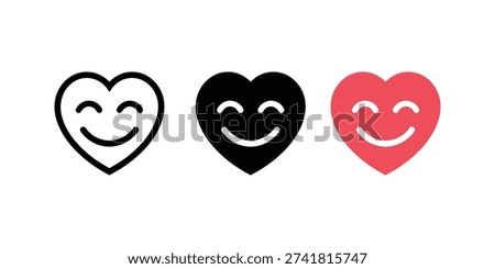 Heart smiley face icon vector. Symbol for love, happiness, positive emotion, and romantic mood. Vector Illustration.