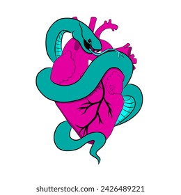corazón y serpiente ilustración vectorial