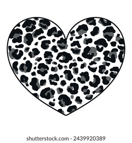 Heart with snow leopard print texture. Heart with animal pattern. Heart decoration. Vector illustration