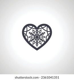 heart with snowflake isolated icon on white background
