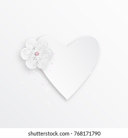 Heart and snowflake from paper for your signature, isolated stylish vector illustration for web design