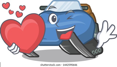 With heart snowmobile isolated in the a cartoon