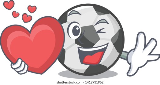 With heart soccer ball in a cartoon basket