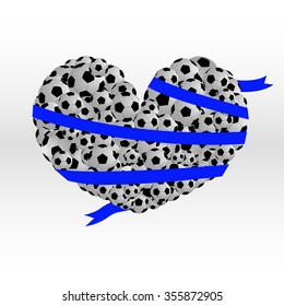 the heart of soccer balls with blue ribbon, eps 10 