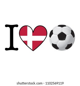 I heart Soccer banner with Denmark flag. Love Football concept