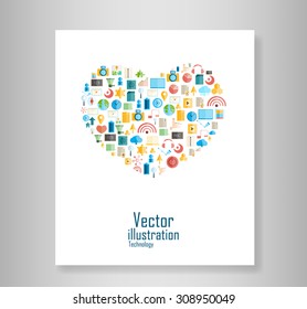 Heart Social network with media report, vector illustration