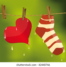 heart and sock on a linen cord