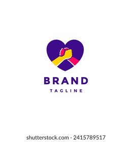 Heart Solidarity Colored Symbol Logo Design. Two Hands Supporting Each Other In Heart Symbol Logo Design.