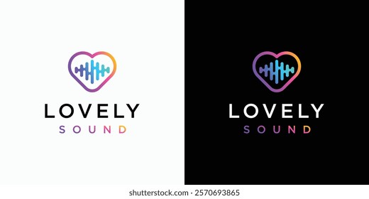 Heart and sound wave vector logo design with modern, simple, clean and abstract style. Icon for business, music recording, podcast and personal branding.