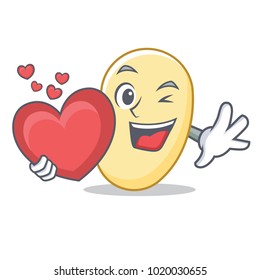 With heart soy bean mascot cartoon