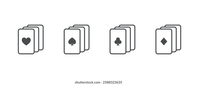 Heart, Spade, Club, Diamond Playing Cards Icon. Thin Line Illustration of Poker Deck Featuring Heart, Spade, Club, and Diamond Suits for Gambling and Casino Games. Isolated Vector Symbol.