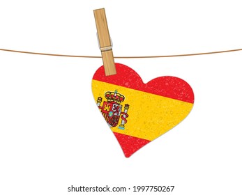 Herbst Spanien Flagge auf der Wäscheleine. Vektorgrafik auf weißem Hintergrund.