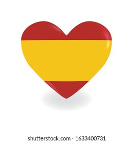 Heart with Spain flag on a white background casts a shadow, vector