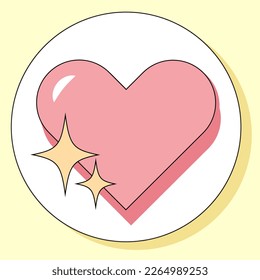 Heart and sparkle vector illustration in retro pastel style.