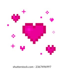 Heart Sparkling pixel set, vector sparkling pixel set, heart pixel art, Bright pink sparkling pixel