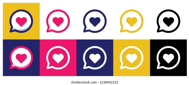  Heart Speach Bubble Illustration Set, Valentines Day, Heart Icon In Speach Bubble On Nice Abstract Background, Heart Symbol Speech Bubble Vector Illustration