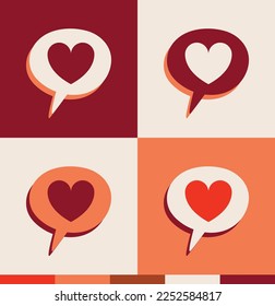 heart speach bubble illustration set, valentines day, heart icon in speach bubble on nice abstract background, Heart Symbol Speech Bubble vector Illustration