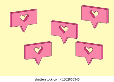CORAZÓN con burbuja de voz 3d abstracto isométrico.