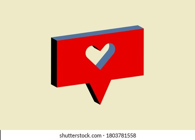CORAZÓN con burbuja de voz 3d abstracto isométrico.