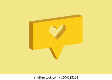 HEART with Speech bubble 3d isometric abstract.