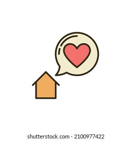 Burbuja de corazón en voz con símbolo o icono de color de concepto vectorial de la casa